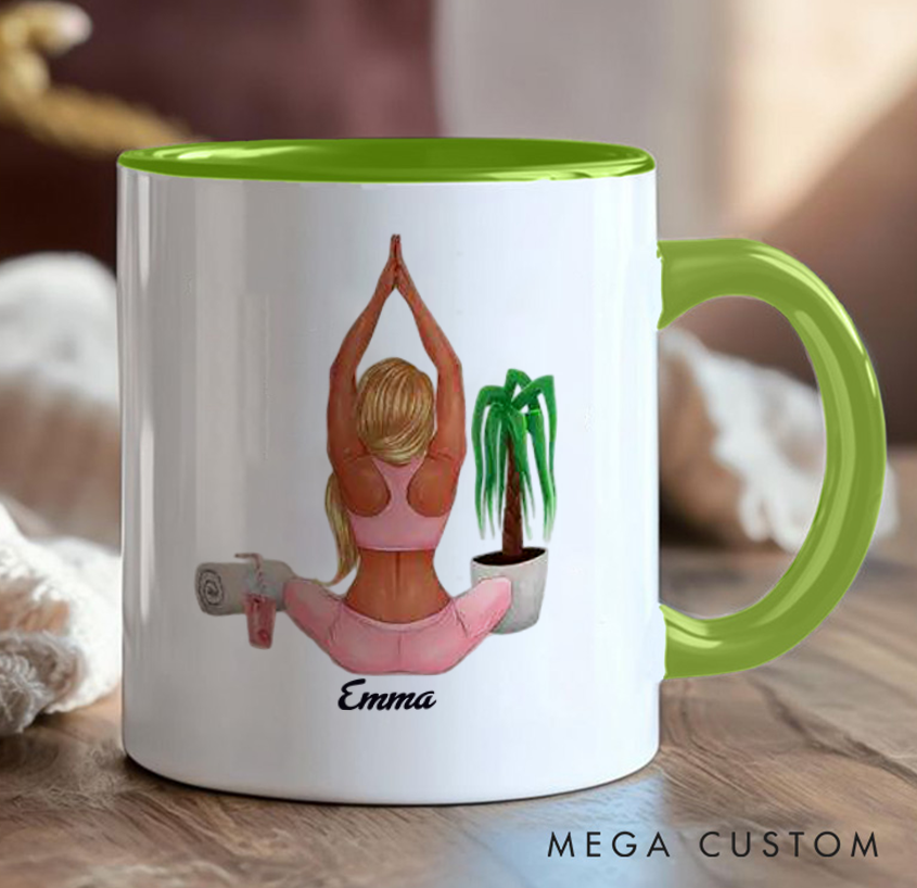 Personalized Yoga Mug Relaxing Home Yoga Design with Plant Can Custom Name Perfect Gift for Yoga Enthusiasts & Wellness Lovers