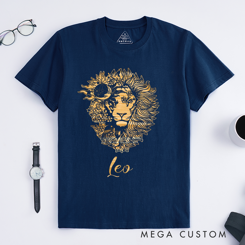 Personalized Lion Magic T-Shirt Custom Name Astrological Birthday Gift Unique Sun Sign Graphic Tee for Men Magic Lovers Family