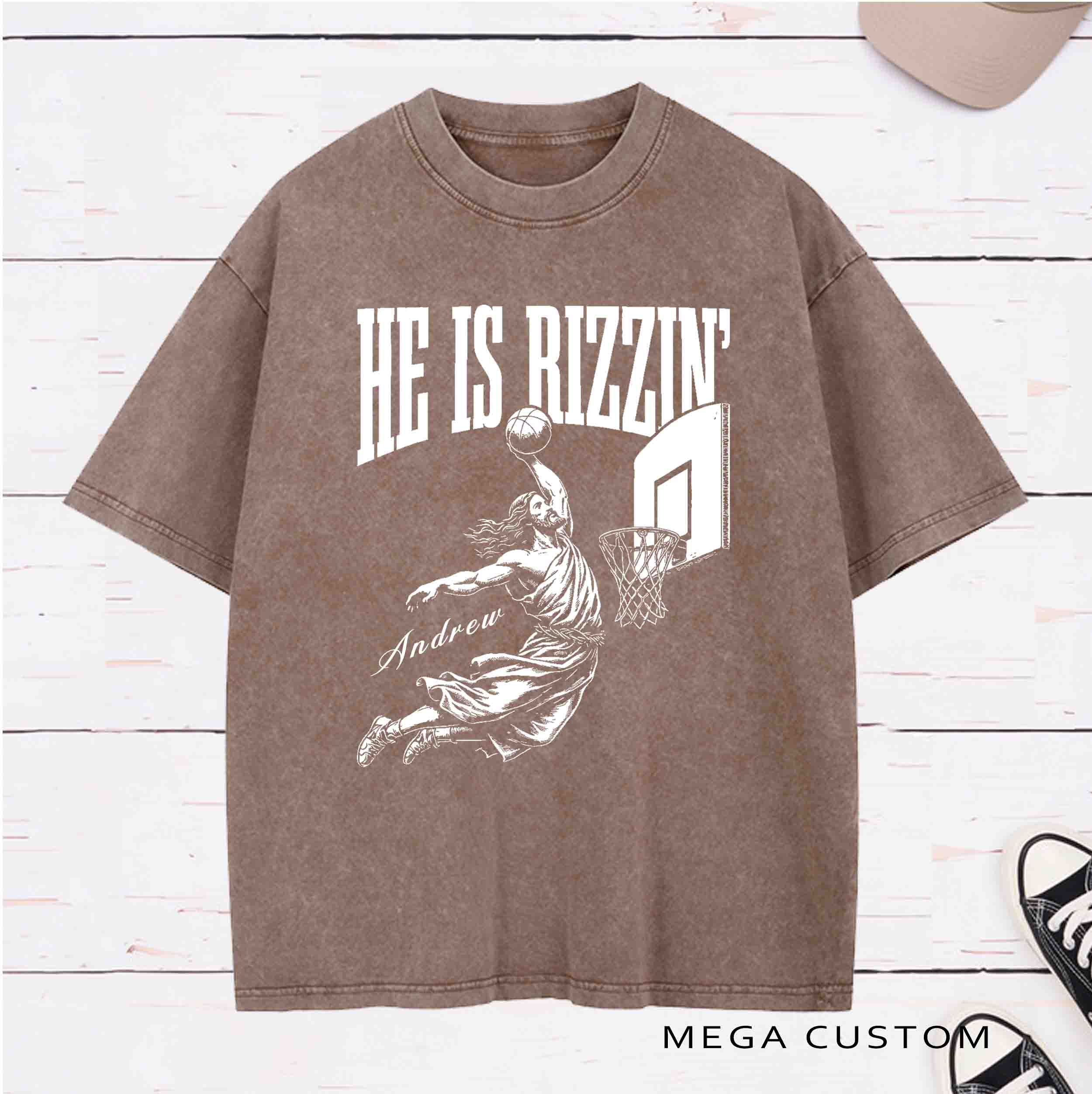 Personalized Character He Is Rizzin Washed T-Shirt with Name Birthday Easter Gift for Christian