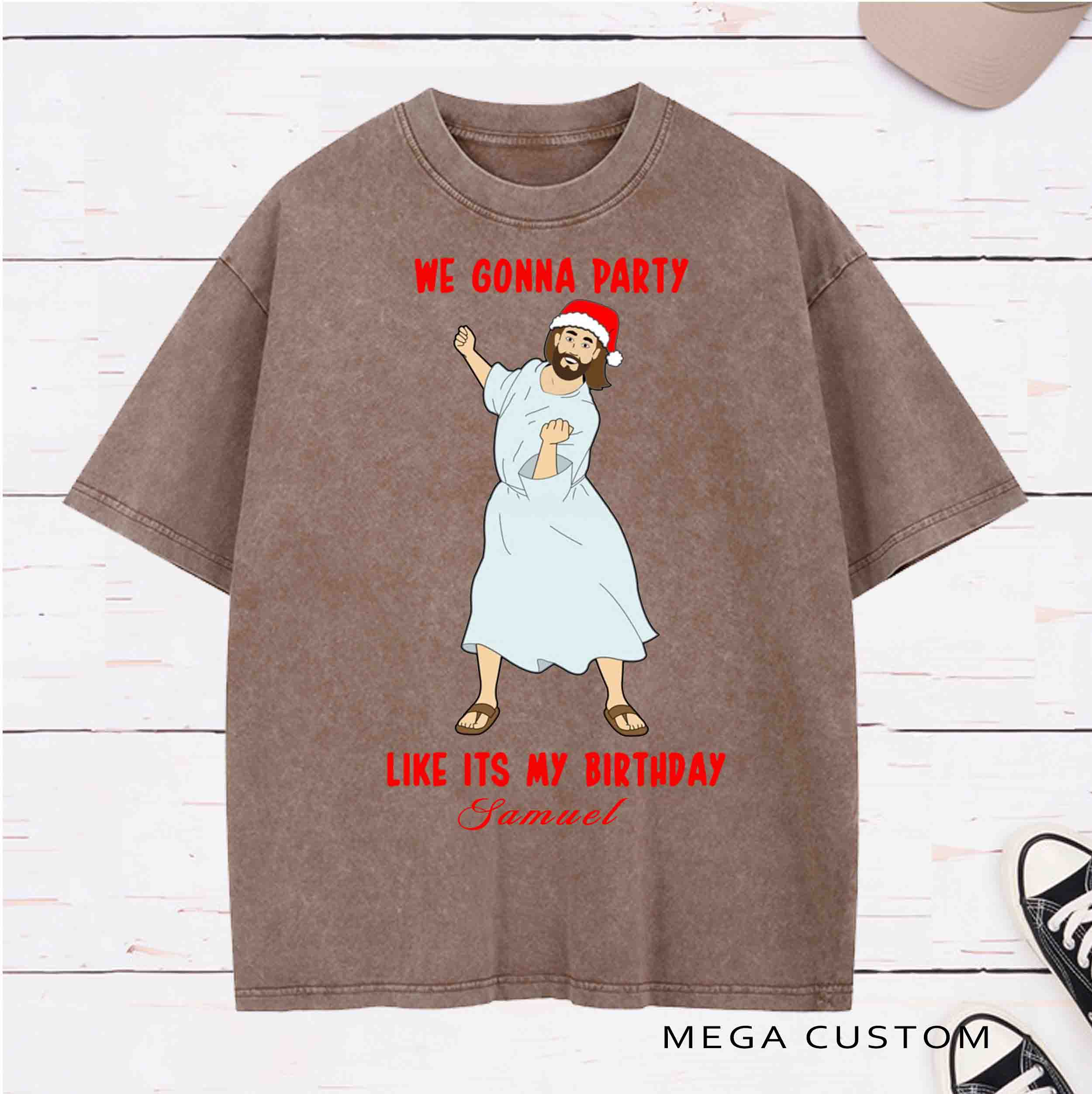 Personalized Character Jesus  Birthday Washed T-Shirt with Name Birthday Easter Gift for Christian