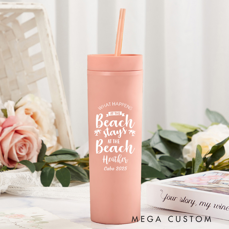 Personalized Stays at the Beach Skinny Tumbler Cups for Traveling Lovers Beach Vacation Gift for Travel Lovers
