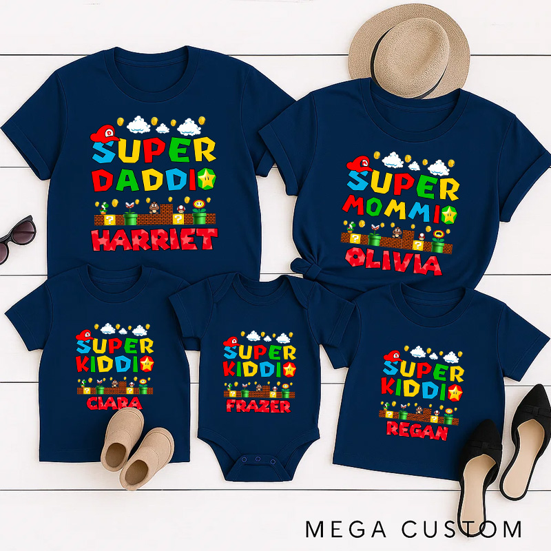 Personalized Daddio Super Kiddo Family Matching T-Shirts Family Shirts Newborn Baby Gift Video Game Tshirt Geek Gaming Nerd Shirt Father’s Day