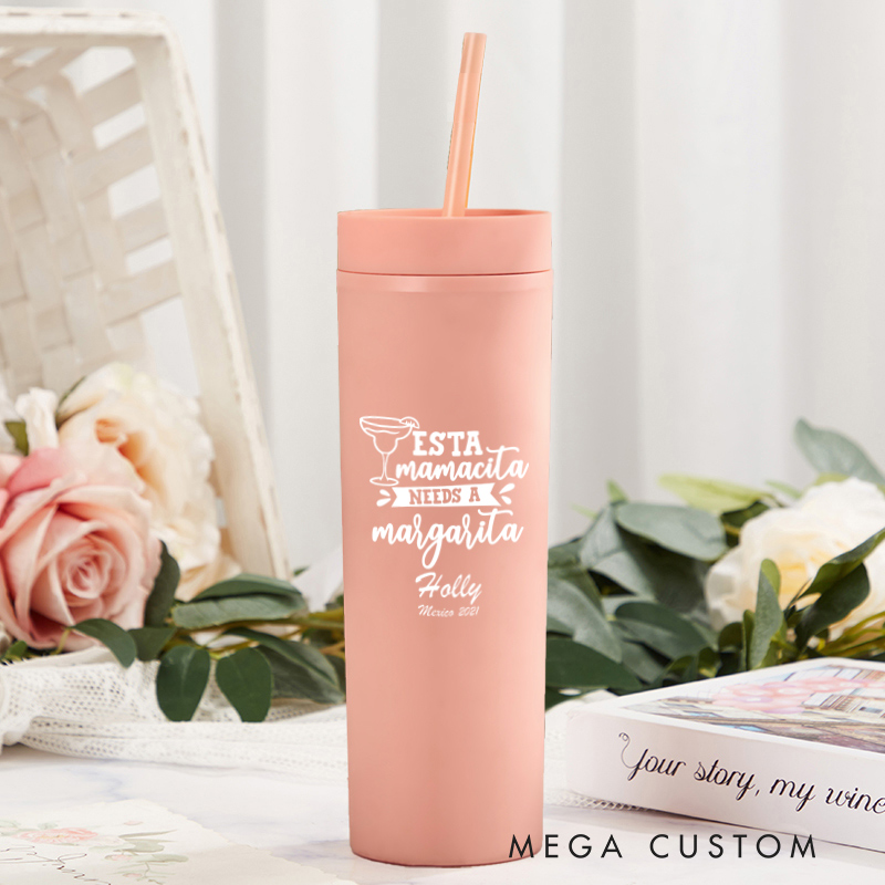 Personalized Esta Mamacita Needs a Margarita Skinny Tumbler Beach Vacation Gift for Traveling Lovers Custom Gift for Travel Lovers