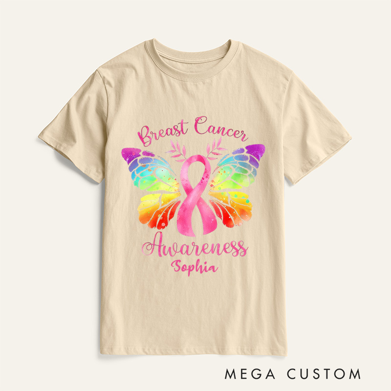 Personalized Pink Ribbon Butterfly Breast Cancer T-Shirt Survivor Ribbon Gift