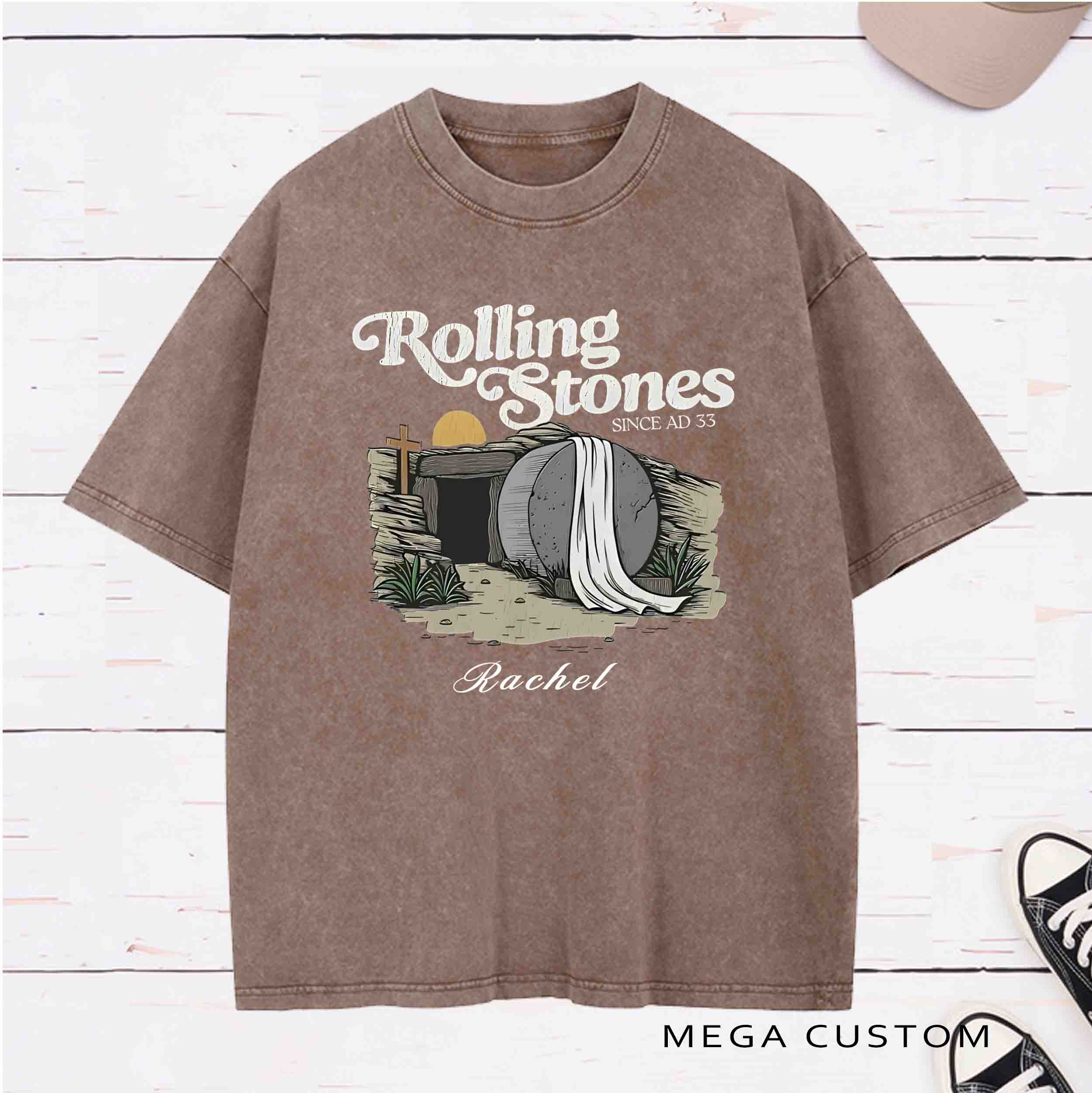 Personalized Character He Is Risen Since AD33 Washed T-Shirt with Name Birthday Easter Gift for Christian