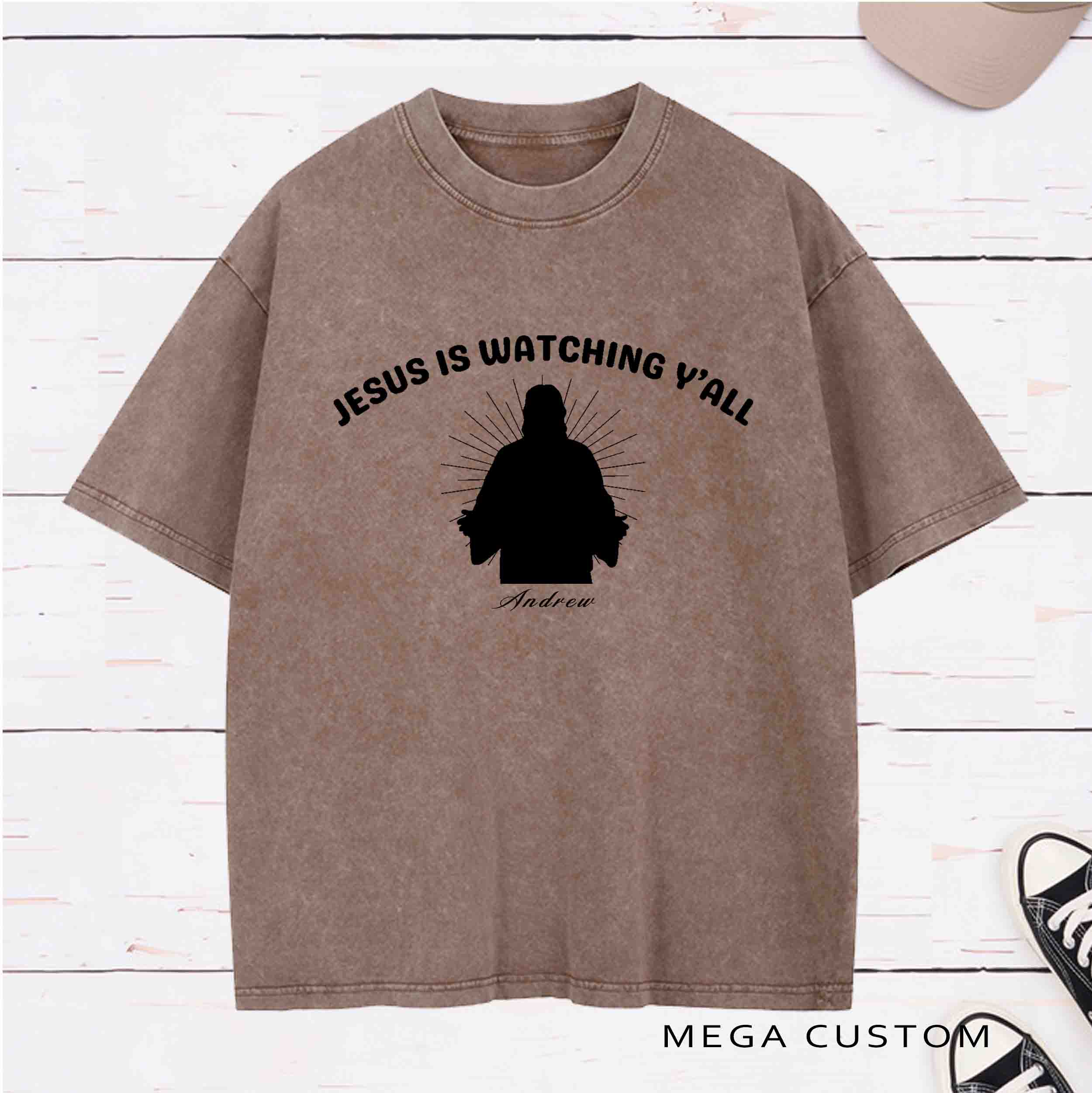 Personalized Character Jesus is watching Y'all Washed T-Shirt with Name Birthday Easter Gift for Christian