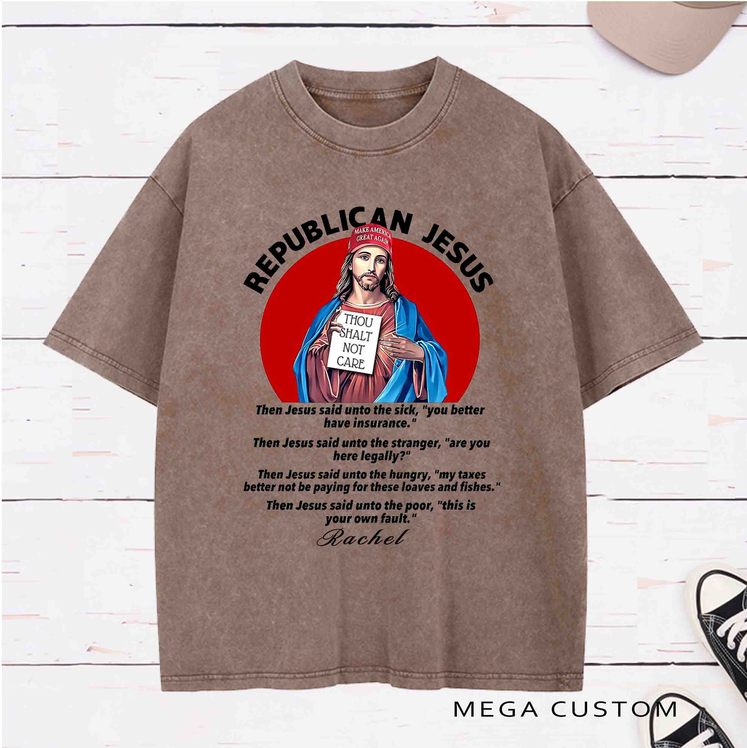 Personalized Character Republican Jesus Washed T-Shirt with Name Birthday Easter Gift for Christian