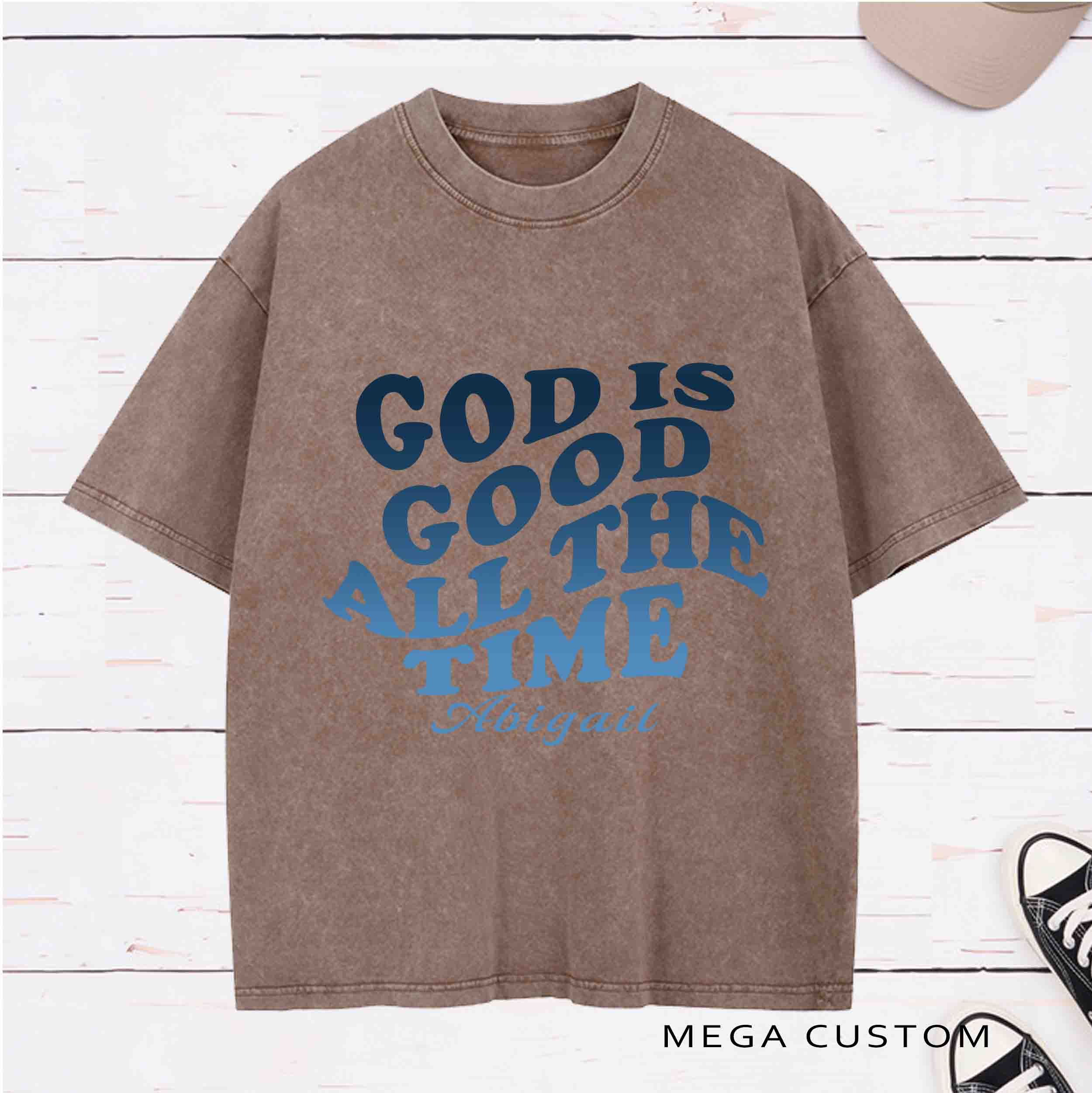 Personalized Bible Verse God Is Good All The Time Washed T-Shirt with Name Birthday Easter Gift for Christian