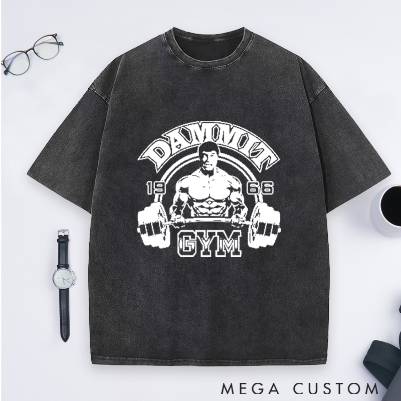 Personalized Gym Washed T-Shirts with Intense Bodybuilder Lifting Dumbbells Design for Fitness Enthusiasts Bodybuilders and Gym Lovers