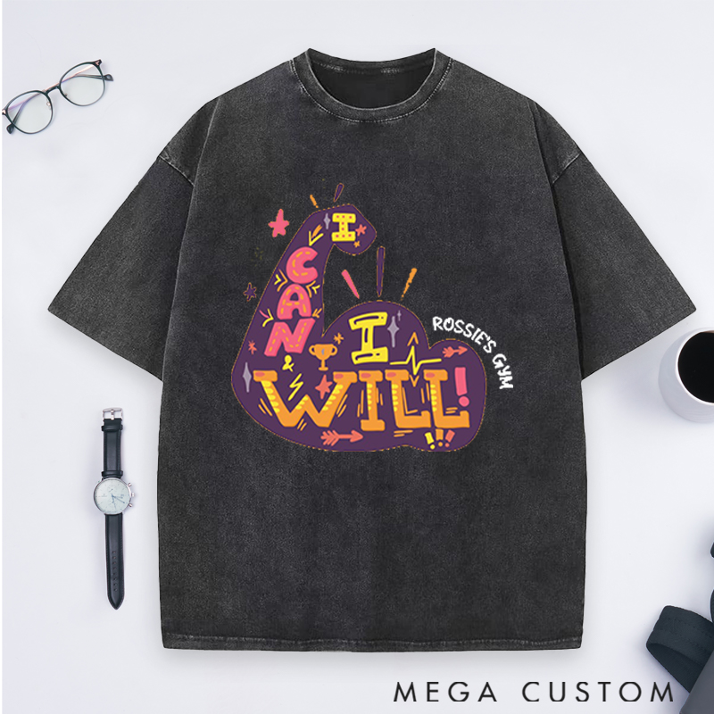 Personalized Colorful Arm Washed T-Shirts with Motivational Fitness Design for Fitness Enthusiasts Bodybuilders and Gym Lovers