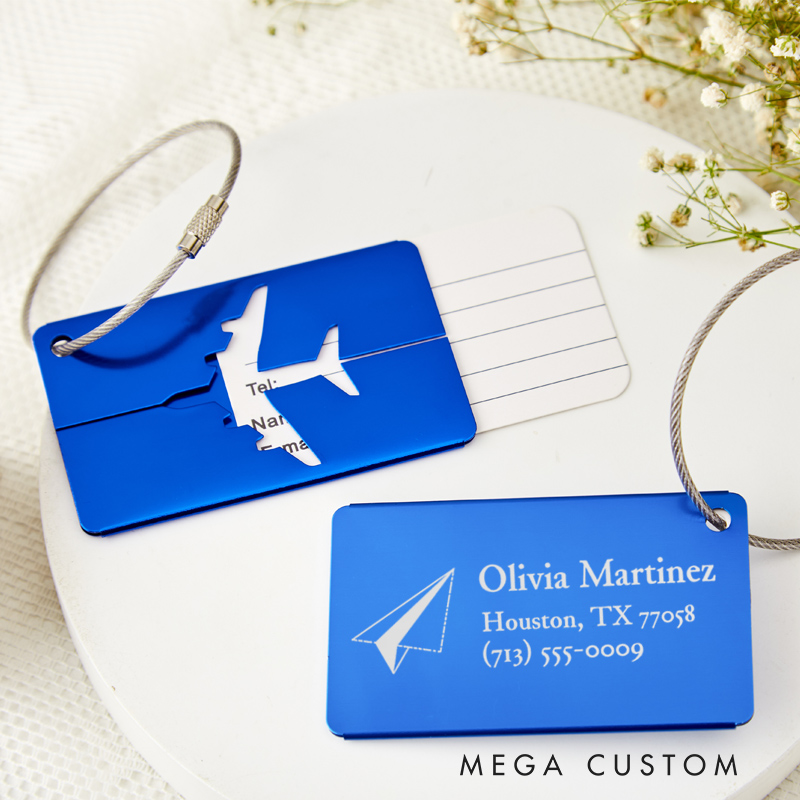 Personalized Traveling Lovers Metal Luggage Tag Travel Bag ID Tag Gift for Vacation Paper Plane Design