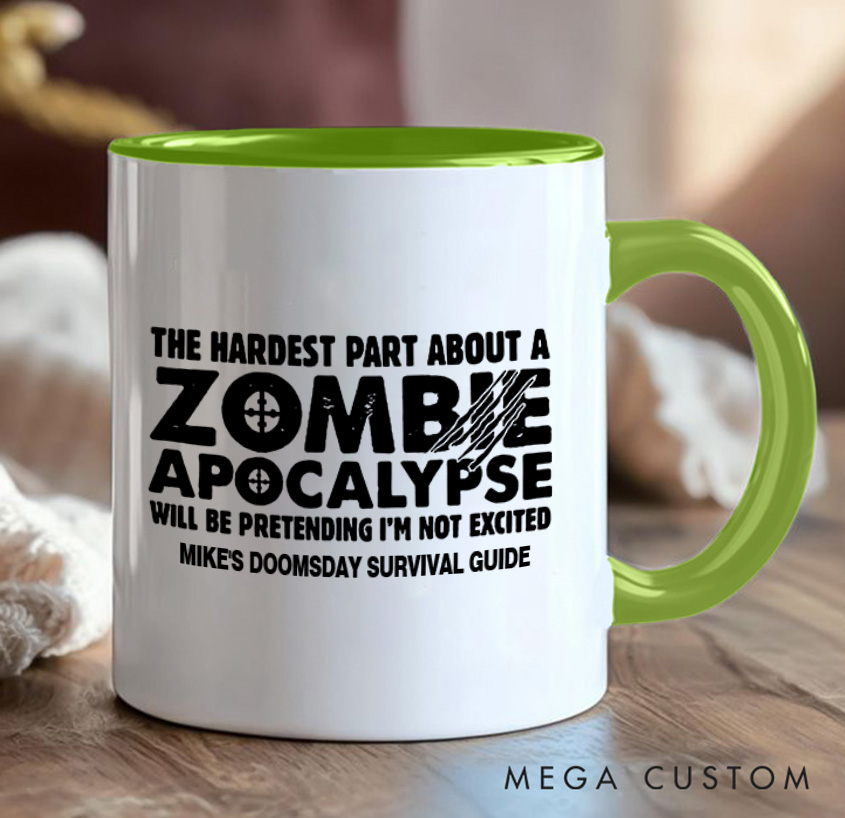 Personalized Zombie Apocalypse Enthusiast Mug Coffee Cup with Names Gift for Geek Nerd