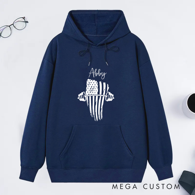 Personalized Barbell Classic Hoodies with America Frag Design for Fitness Enthusiasts Bodybuilders and Gym Lovers