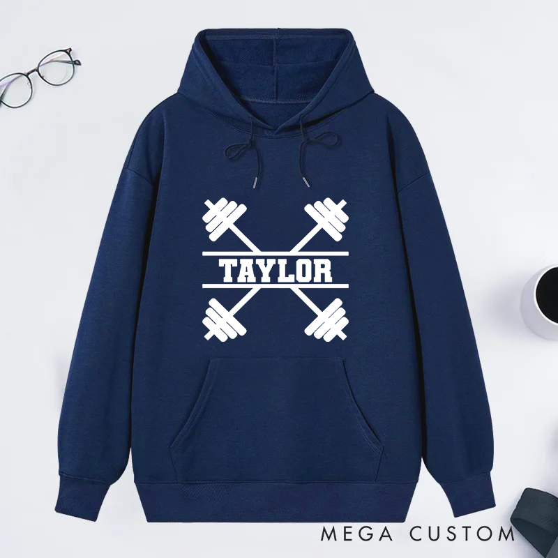 Personalized Gym Classic Hoodies with Crossed Dumbbell Design for Fitness Enthusiasts Bodybuilders and Gym Lovers