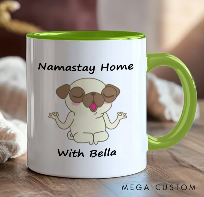 Personalized Yoga Mug with Funny Pug Custom Name Perfect Gift for Yoga Lover and Dog Lover