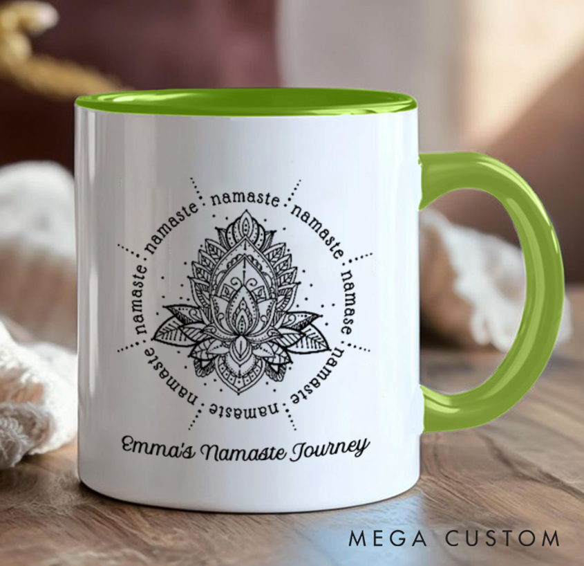 Personalized Namaste Mug with Mandala Design Custom Name Perfect Gift for Yoga Lover to Celebrate Peace