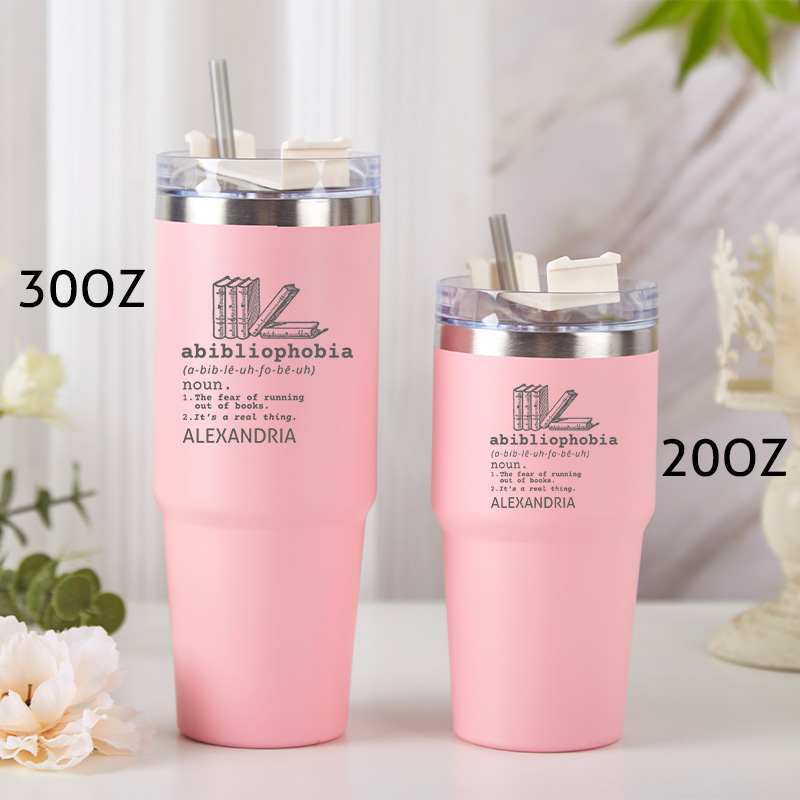 Personalized Abibliophobia Tumbler Book Lover Tumbler Stainless Steel Tumbler with Name Bookish Gift Reader Gift Book Lover Gift 