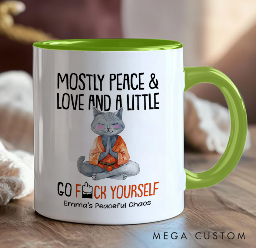 Personalized Funny Mug with Meditating Cat Design Custom Name Perfect Gift for Yoga Lover and Cat Lover
