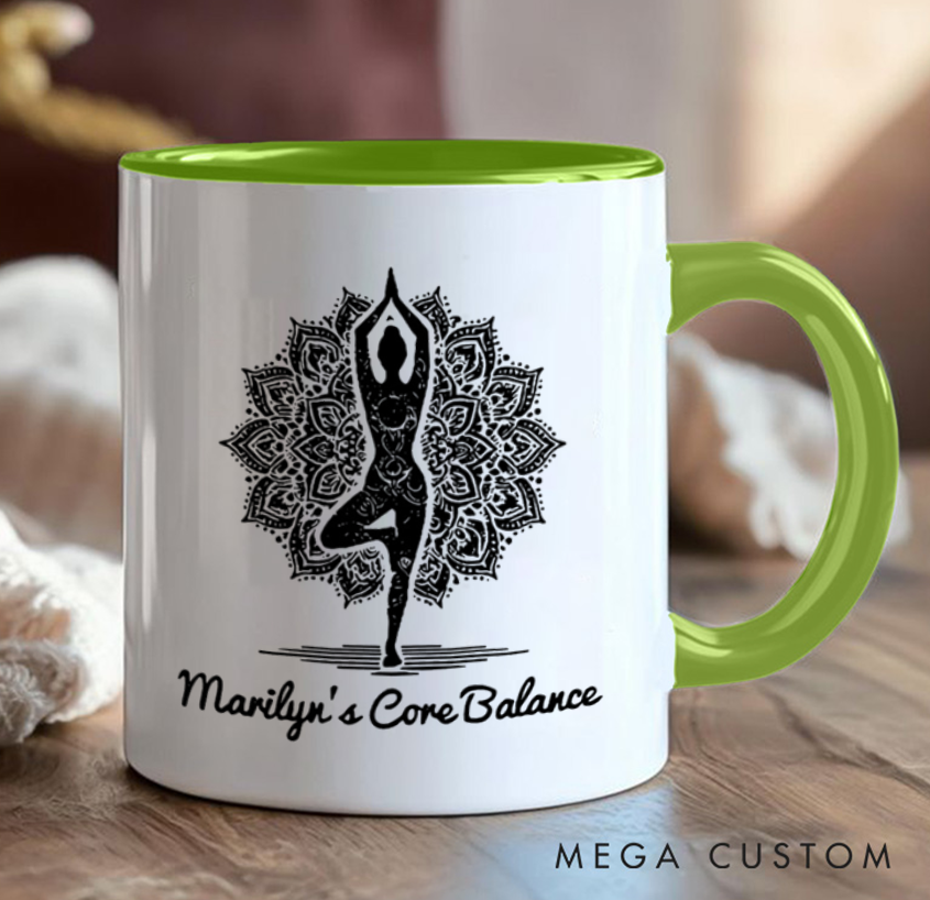 Personalized Yoga Balance Mug with Mandala Design Custom Name Perfect Gift for Yoga Lover