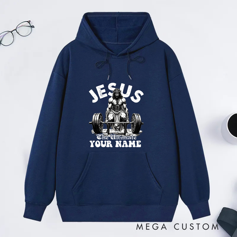 Personalized Gym Classic Hoodies with Inspirational Jesus The Ultimate Barbell Graphic for Fitness Enthusiasts Bodybuilders and Gym Lovers