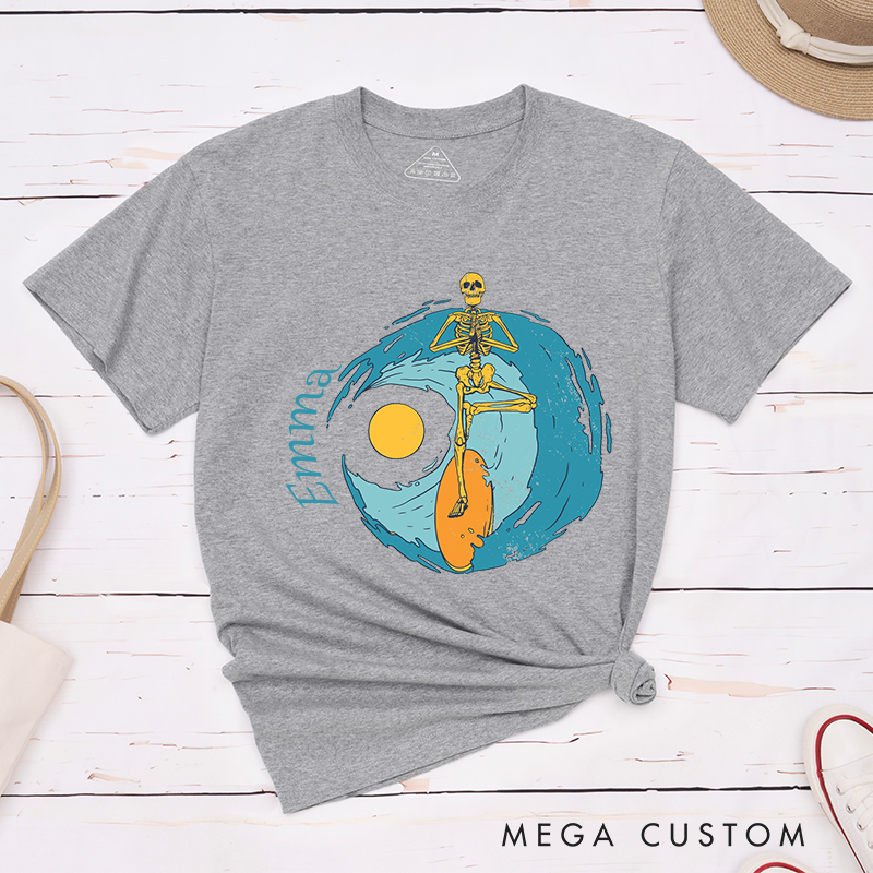 Personalized Skeleton Yoga T-Shirt Surf Skeleton Yoga SUP T-Shirt Yoga Tree Pose Shirt Yoga T-Shirt for Her