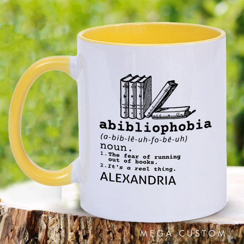 Personalized Abibliophobia Mugs Book Lover Mug with Name 12OZ Coffee Mug Bookish Gift Book Lover Gift Reading Gift