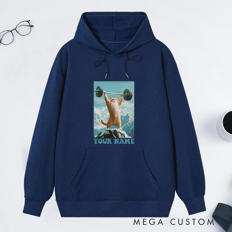 Personalized Fitness Classic Hoodies with Motivational Cat Lifting Barbell Design for Fitness Enthusiasts Bodybuilders and Gym Lovers