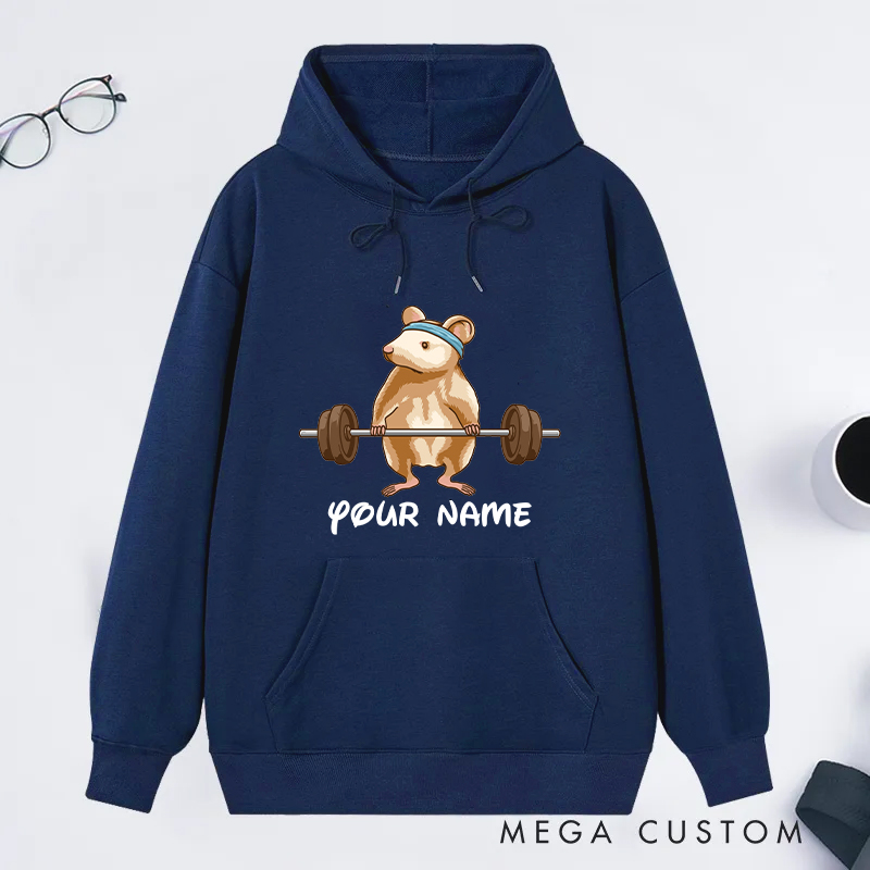 Personalized Fitness Classic Hoodies with Fun Hamster Lifting Barbell Graphic for Fitness Enthusiasts Bodybuilders and Gym Lovers