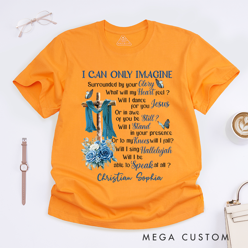 Personalized Classic T-Shirts I Can Only Imagine Cross and Blue Floral Inspirational Faith T-Shirt