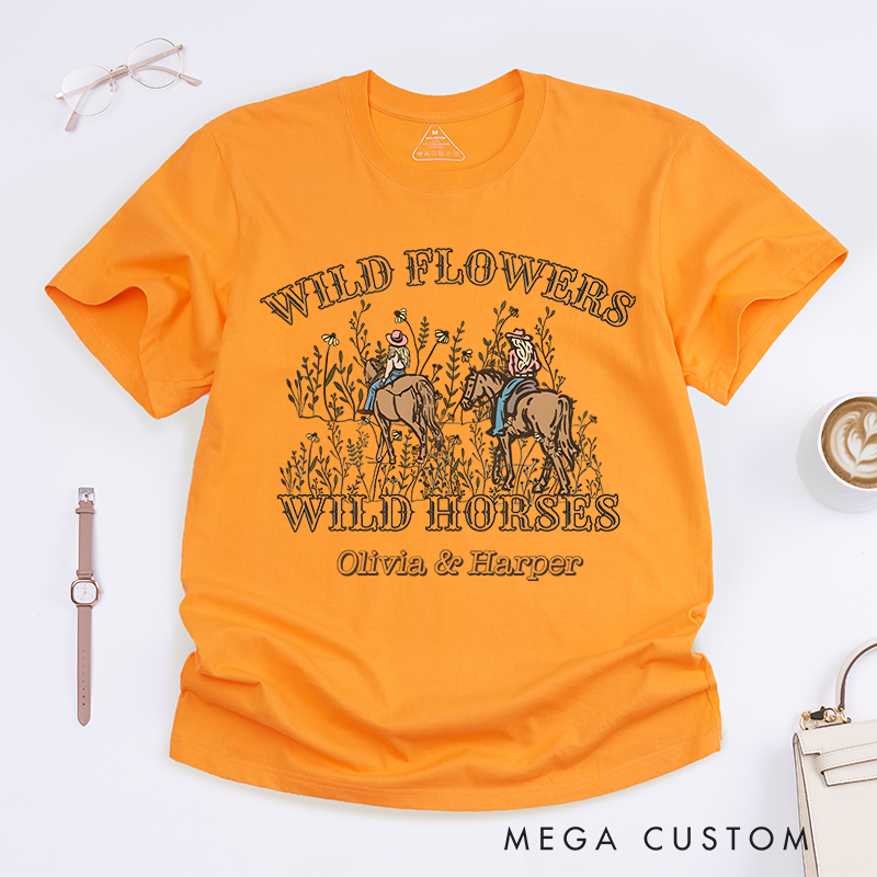 Personalized Classic T-Shirts Wild Flowers Wild Horses and Nature and Western Graphic Tee Perfect for Outdoor and Adventure Enthusiasts T-Shirt
