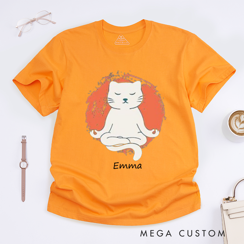 Personalized Funny Yoga Cat T-Shirt Cat Meditation T-Shirt Cute Cat Yoga T-Shirt for Cat Lovers Fun Yoga Gift