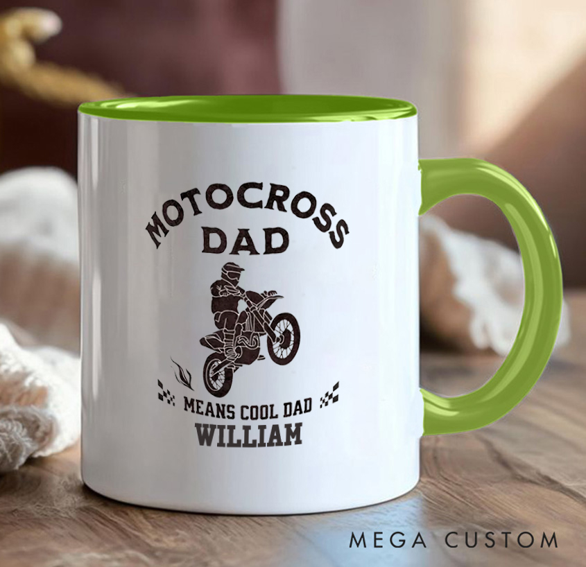 Personalized Motocross Dad Coffee Cup Mug with Cool Dad Dirt Bike for Outdoor Adventures Riding Cycling Biking Enthusiasts
