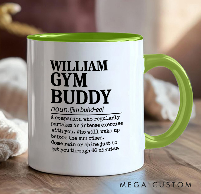 Personalized Gym Buddy Definition Mug with Workout Partners Gift Motivational Coffee Cup for Fitness Enthusiasts Bodybuilders and Gym Lovers