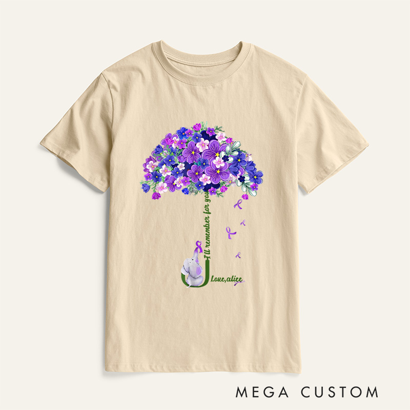 Personalized I’ll Remember for You Purple Elephant Alzheimer’s Awareness T-Shirt Awareness Month Gift