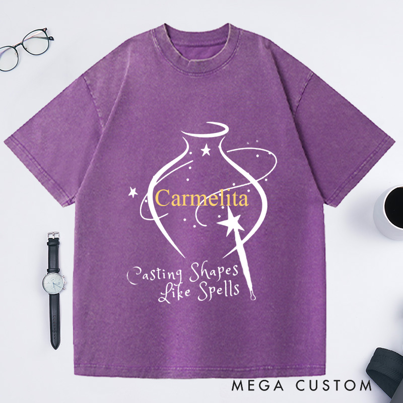 Personalized Casting Shapes Like Spells Washed T-Shirts Wizard Pottery Shirt Customized Name Shirt Gift for Pottery Lover Gift