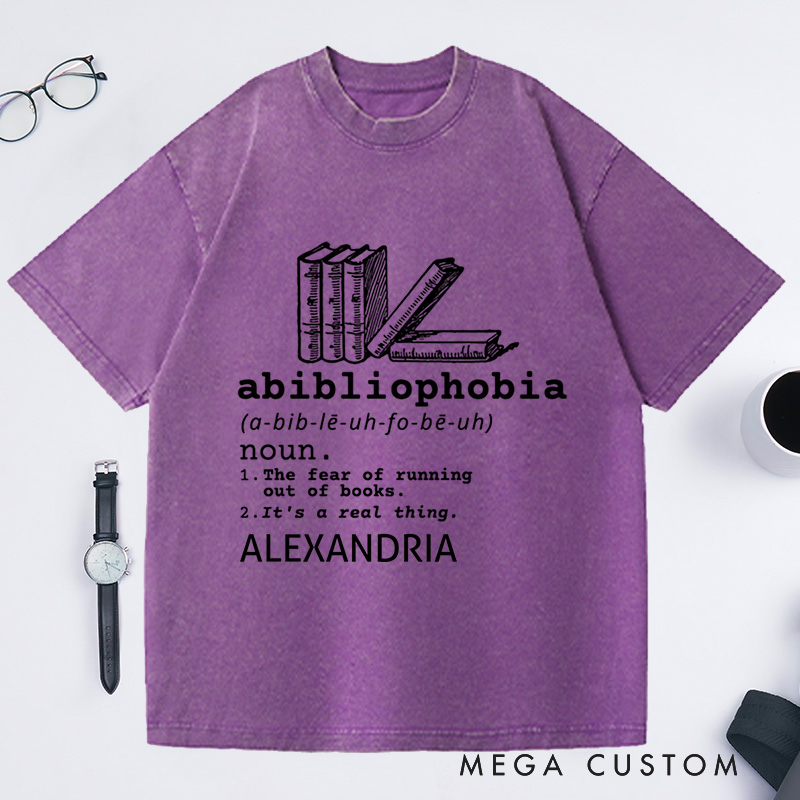 Personalized Abibliophobia Washed T-Shirts, Book Lover Tee Vintage Reader TShirt Bookish Shirt Bookworm Shirt