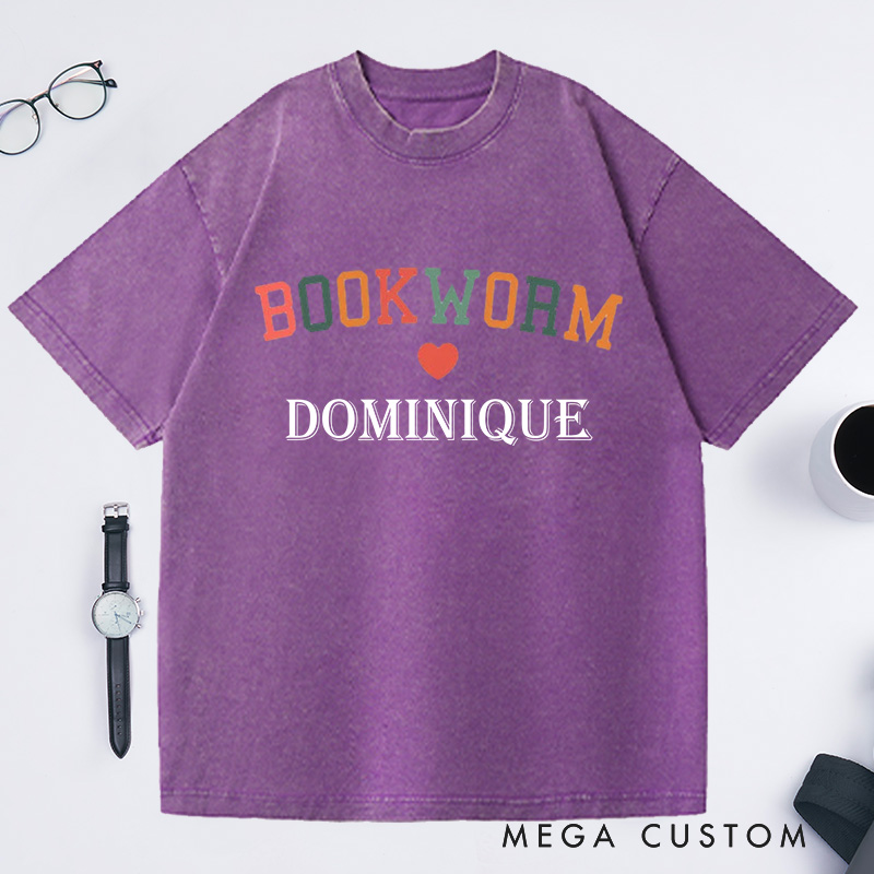 Personalized Bookworm Washed T-Shirts with Name, Bookish Shirt Book Lover Shirt Librarian Tee Gift Book Lovers Gift