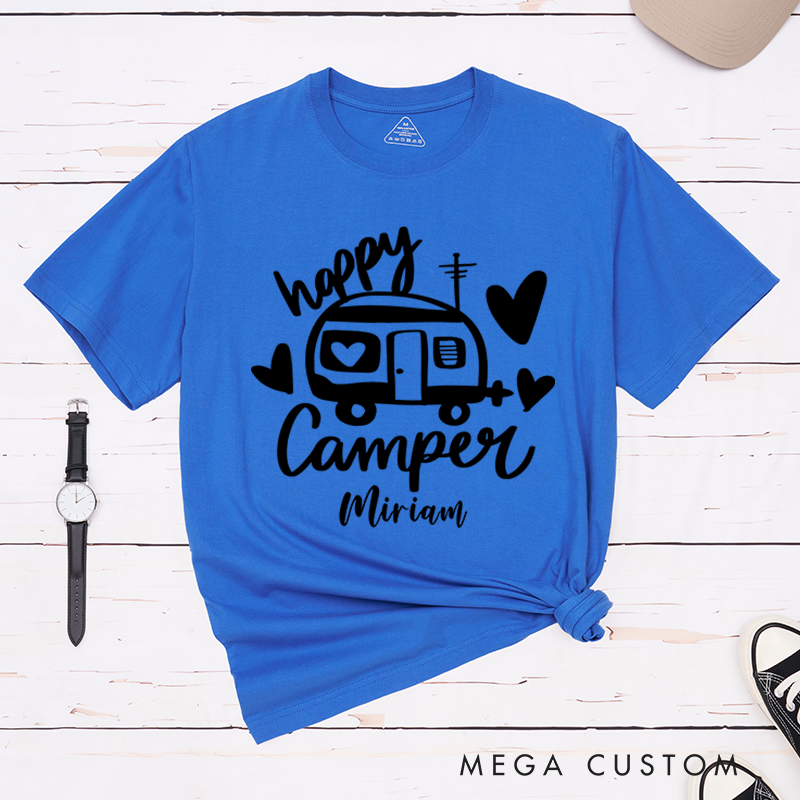 Personalized Happy Camper T-Shirt Camping Outdoors Hiking Adventure Lover Gift