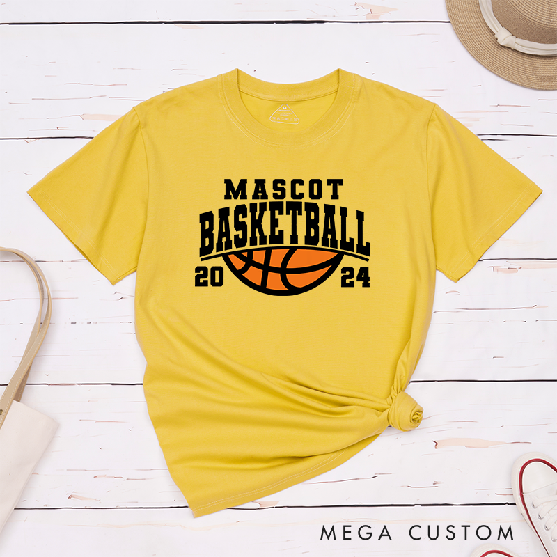 Personalized Basketball T-Shirt Design Featuring Custom Team Name Year and Classic Orange Basketball Graphic