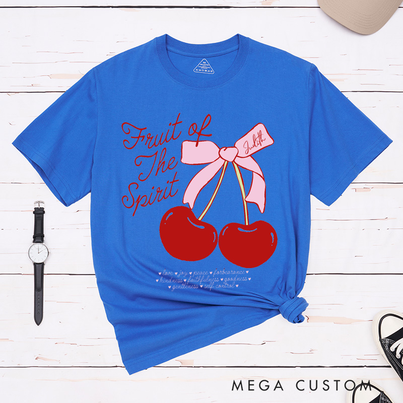 Personalized Fruit of the Spirit Cotton T-Shirt with Name Fun Doodle Cherry Bow Shirt Christian Bible Verse Unisex Classic T-Shirt Christian Gift