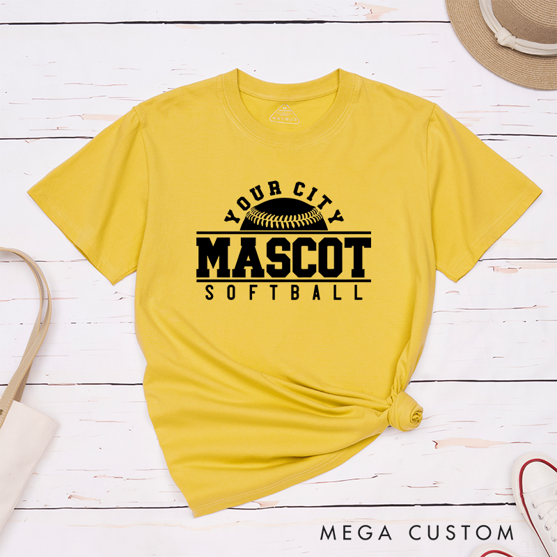 Personalized Softball Team T-Shirt Design Featuring Custom City Name Team Name Bold Typography and Central Softball Graphic