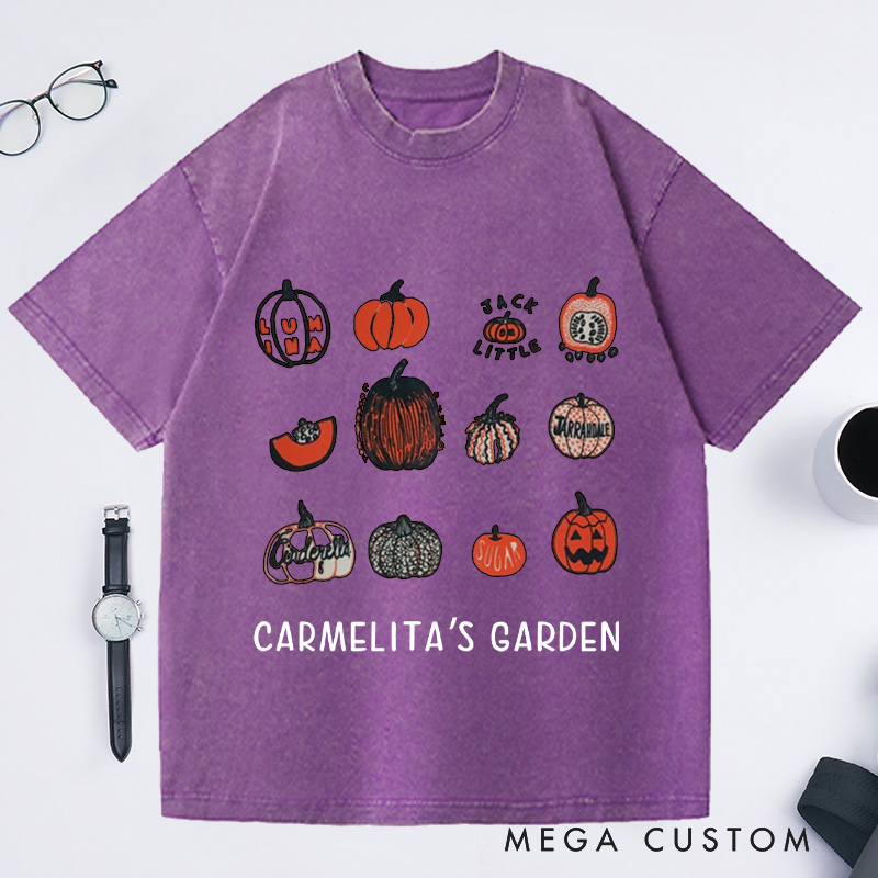 Personalized Pumpkin Washed T-Shirts with Name Halloween Shirt Screen Print Shirt Gardening Lovers Gift Gardener Gift