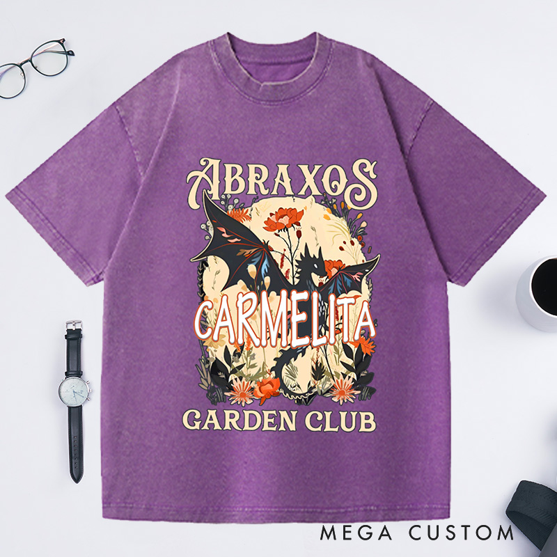 Personalized Garden Club Washed T-Shirts Fantasy Book Lover Shirt Bookish Gift Flower Shirt Dragon Shirt Gardener Gift