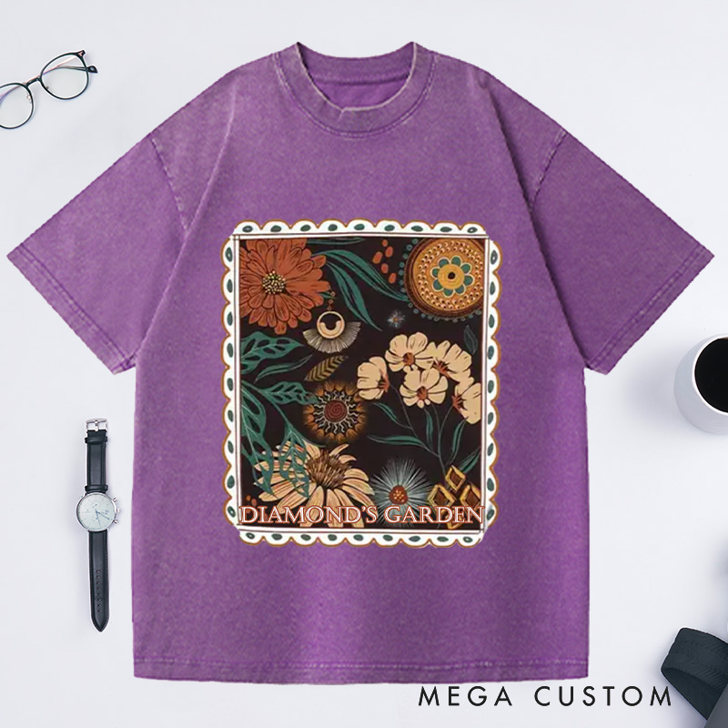 Personalized Boho Floral Cottagecore Washed T-Shirts Fall Flowers Nature Shirt Wildflower Garden Shirt Gift for Flower Lover Gift Plant Lover Gift