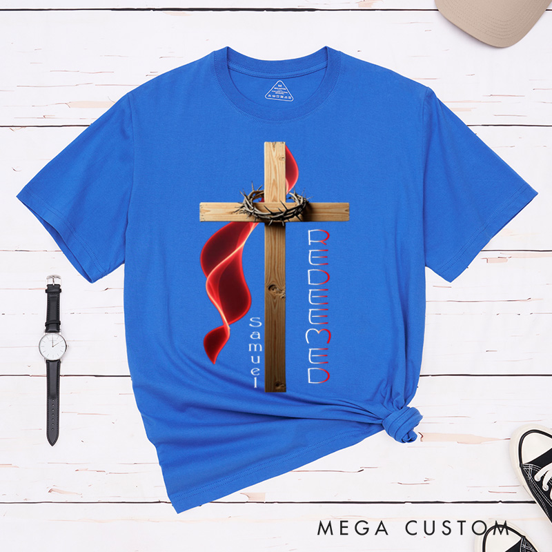 Personalized Redeemed Grace Through Sacrifice Classic T-Shirt with Cross and Thorns Christian Shirt Christmas Easter Gift for Yourself