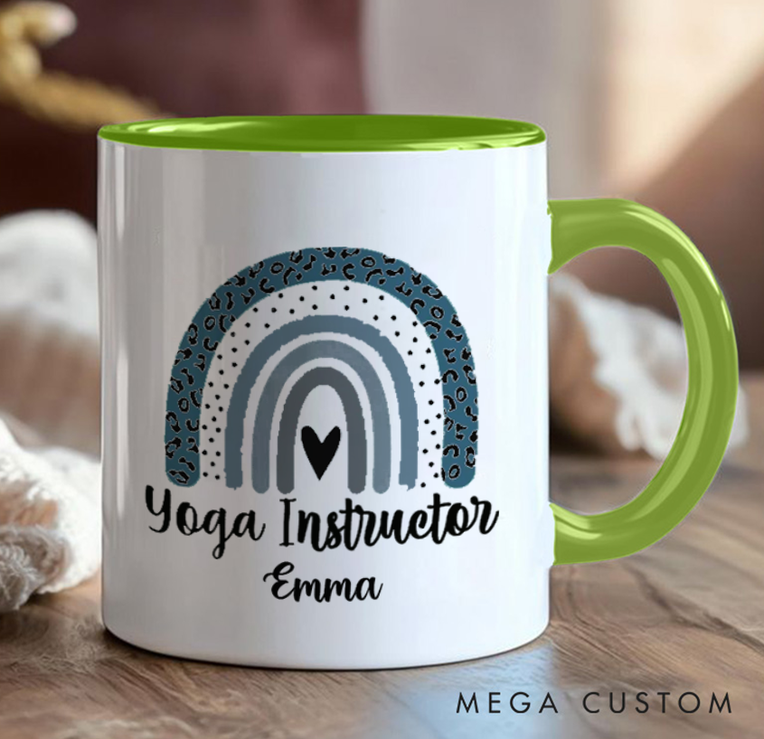 Personalized Yoga Instructor Mug with Hand-Drawn Rainbow Design Custom Name Perfect Gift for Yoga Lover