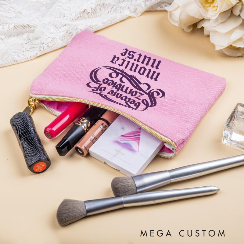 Personalized Makeup Bag for Nurse Beware of Zombies Design Fashion Cosmetic Bag Gift