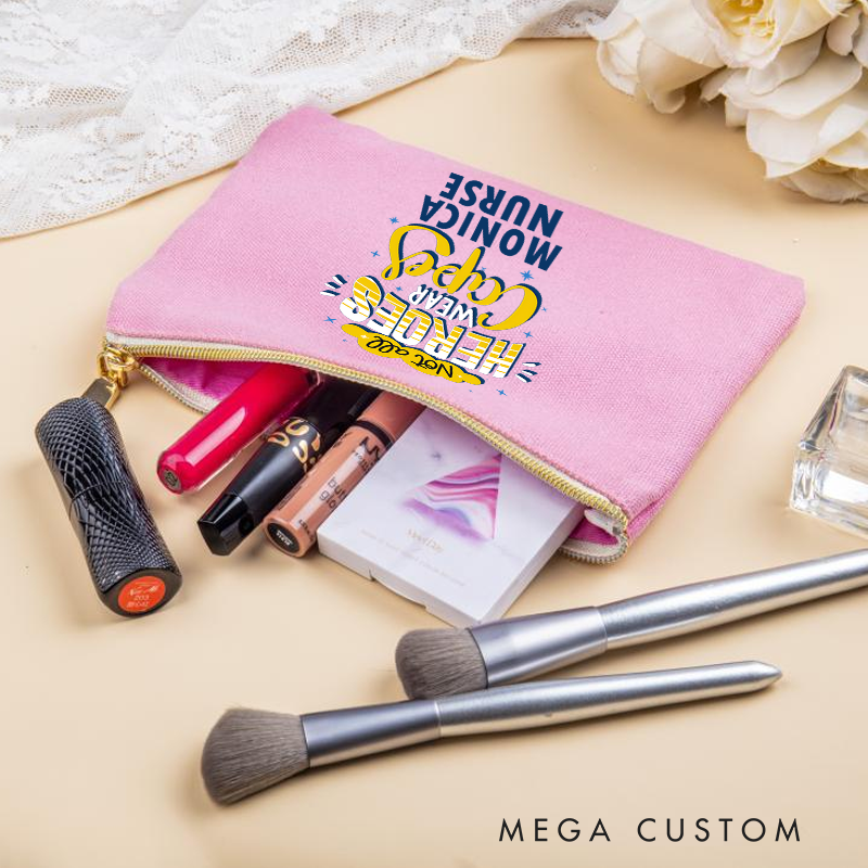 Personalized Makeup Bag for Nurse Not All Heroes Wear Capes Design Fashion Cosmetic Bag Gift