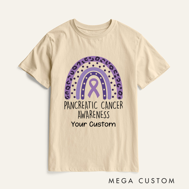 Personalized Pancreatic Cancer Awareness Rainbow Fighter Warrior T-Shirt