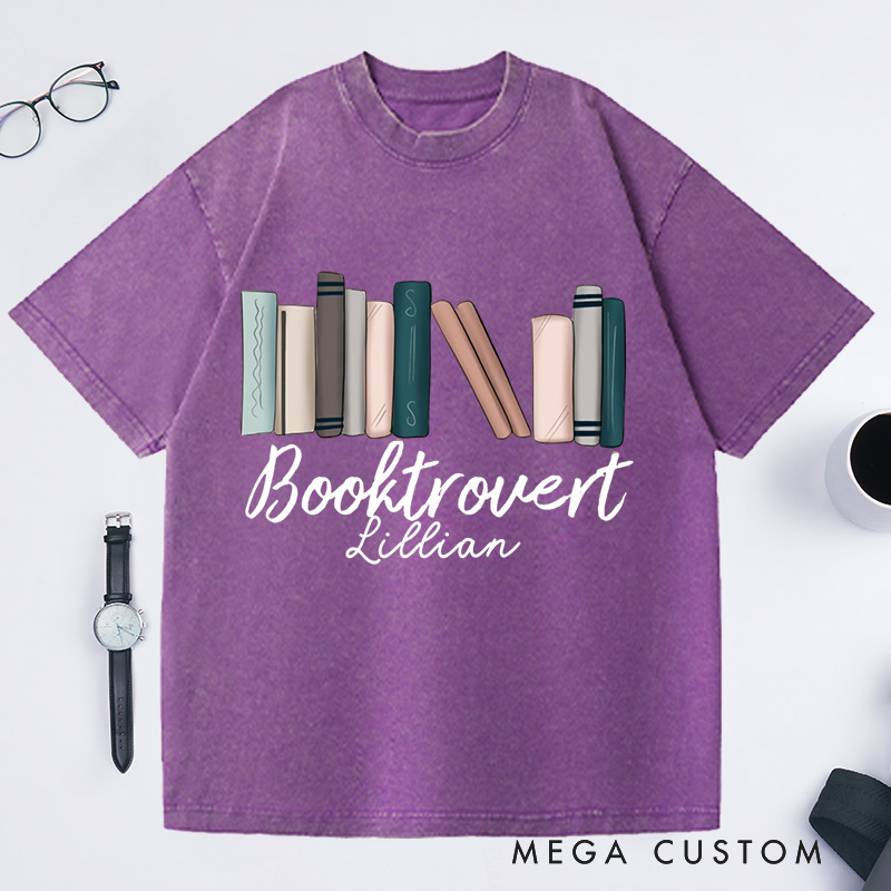 Personalized Booktrovert Washed T-Shirts Reader Gifts Shirt Book Lover Gift